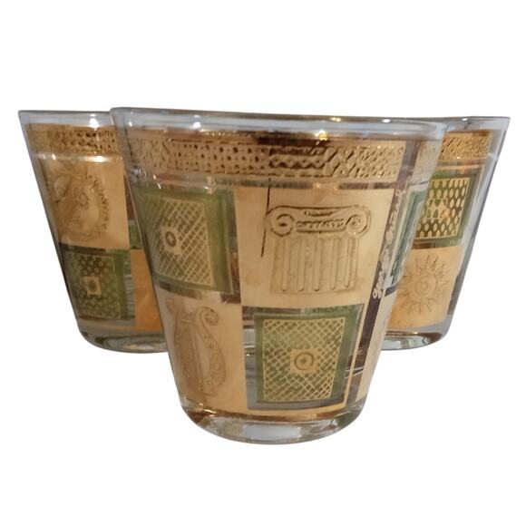 3 VTG Georges Briard Green 22K Gold Celestial Rocks Tumbler Glasses Greco - Picture 2 of 12